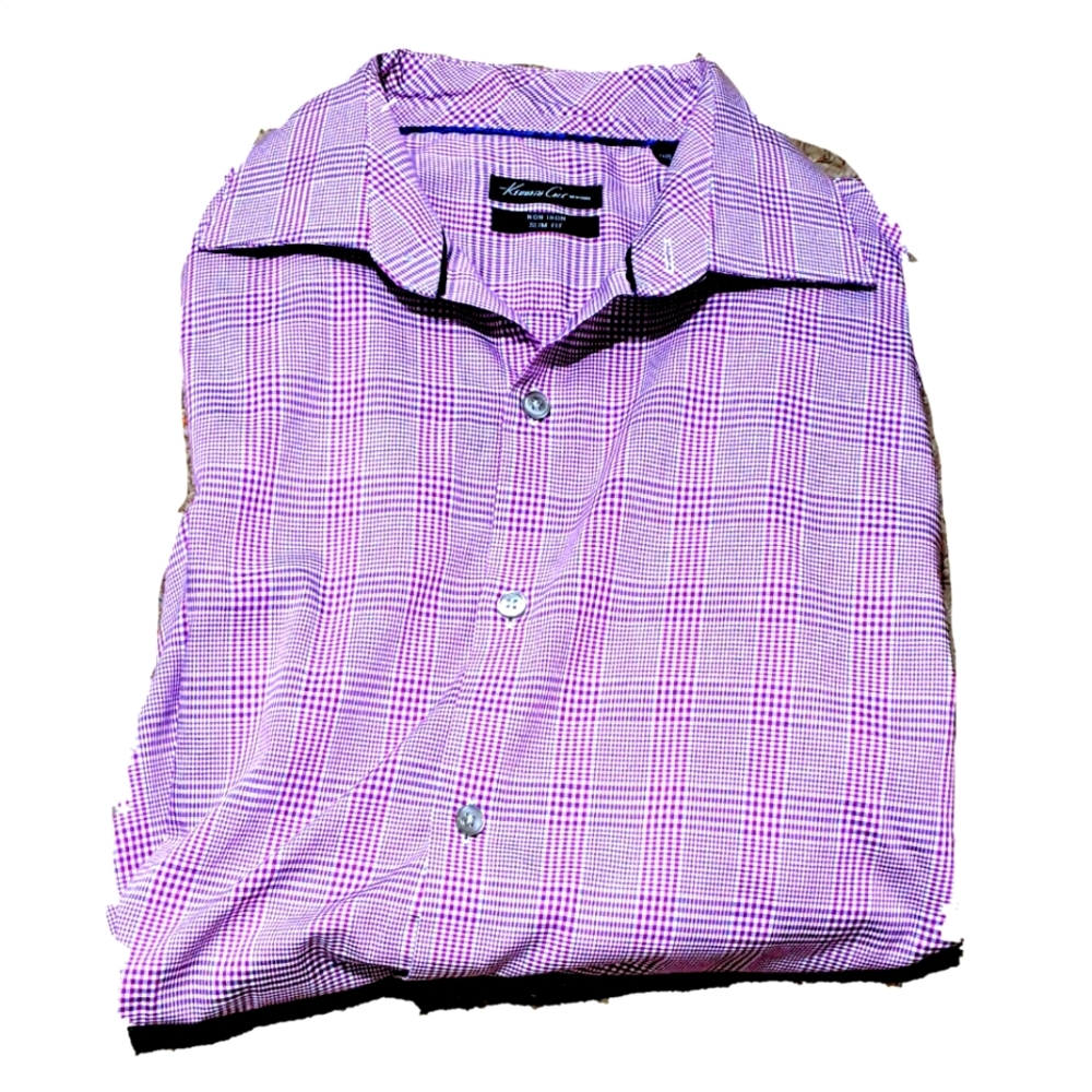 Kenneth Cole New York gingham pattern shirt, non iron, men's size 16 32/33